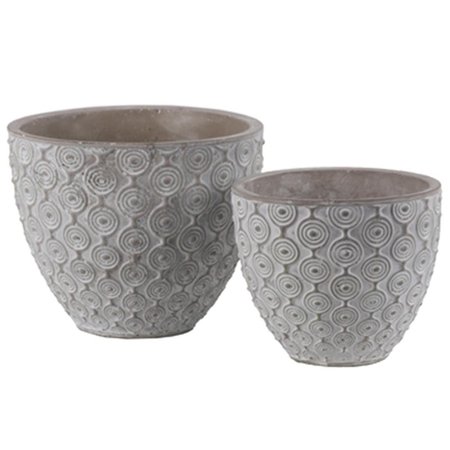 URBAN TRENDS COLLECTION Cement Round Pot with Painted Embossed Concentric Circle Gray Set of 2 54101